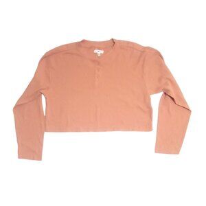 BP Pink Dawn Long Sleeve Henley Cropped Top Size M Thermal Waffle Layering